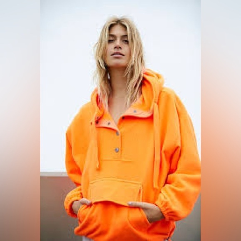 FP Movement Win Me Over Lightweight  Orange Fleece Pullover NWT L